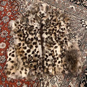 Adrienne Landau Leopard Rabbit Fur Cropped Vest